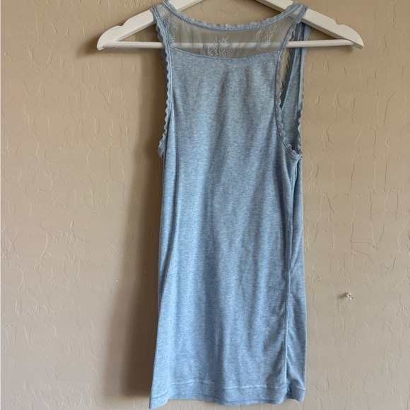 AEO Y2K Lace Trim Ribbed Tank Top Light Powder Blue Women’s Medium Elena Gilbert - Picture 7 of 7